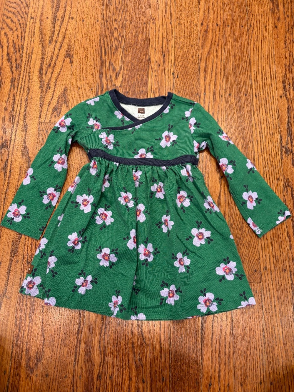 Tea Collection 12-18 months Green Floral Wrap Dress